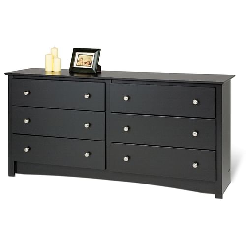 Bedroom Dresser in Black Finish with 6 Drawers and Metal Knobs - Free Shipping