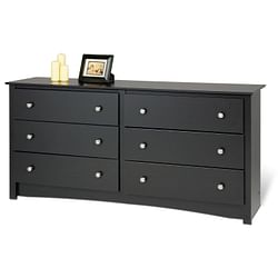 Bedroom Dresser in Black Finish with 6 Drawers and Metal Knobs - Free Shipping