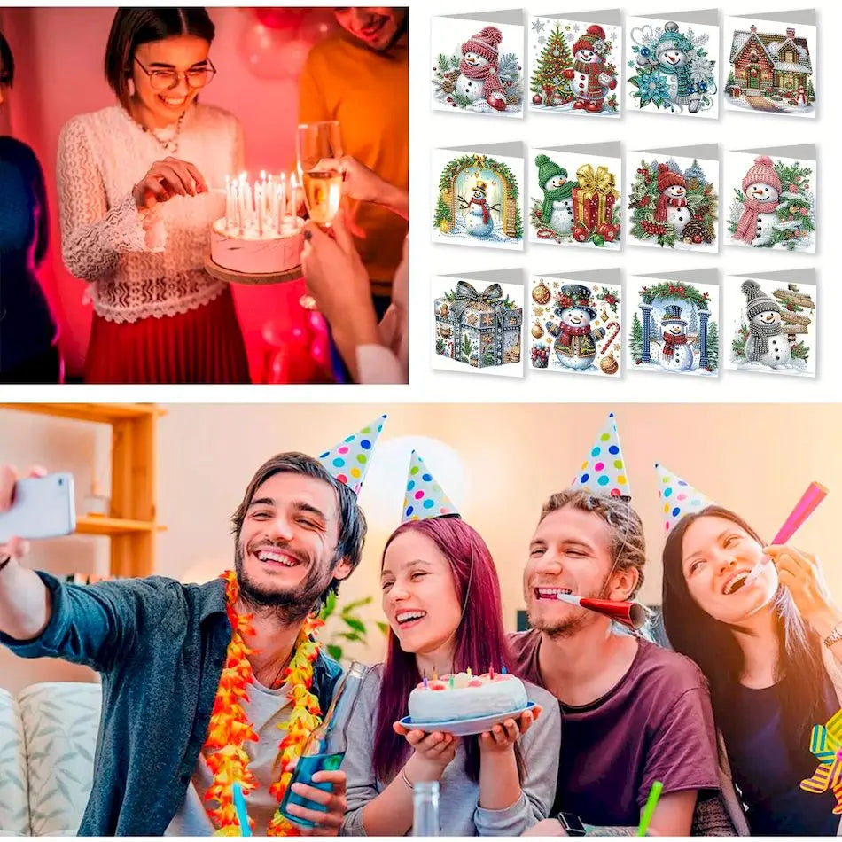 RUOPOTY-Diamond Painting Christmas Cards 12pcs Diy Diamond Embroidery Christmas Gift Festival Greeting With Envelope Card Set