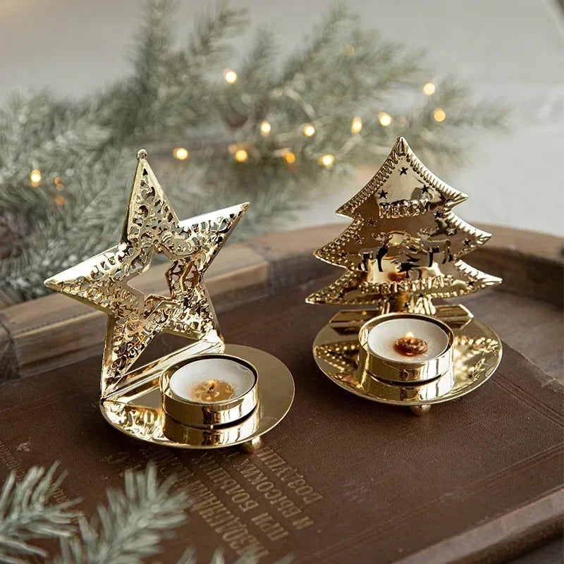 Christmas Candle Holder Tealight Candle Holders Xmas Tea Light Candle Jar for Home Table Centerpieces Fireplace Party Decoration