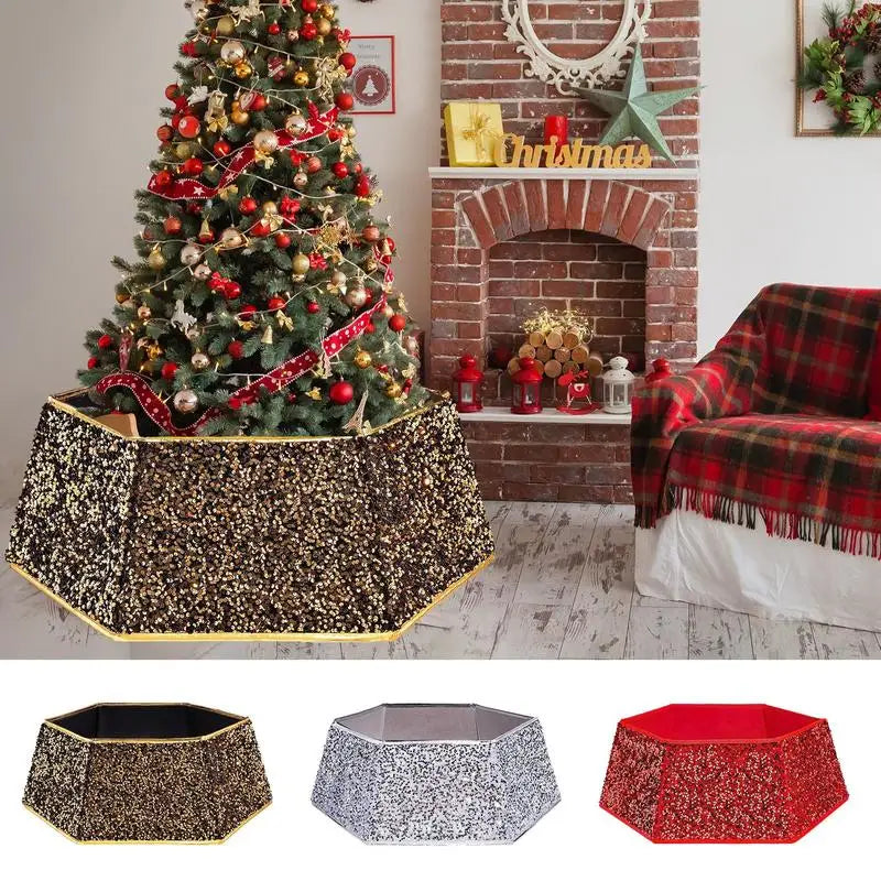 60X80X25cm Christmas Tree Collar Sequin Hexagon Christmas Tree Stand Base Cover Accessories Christmas Skirt For Artificial Tree