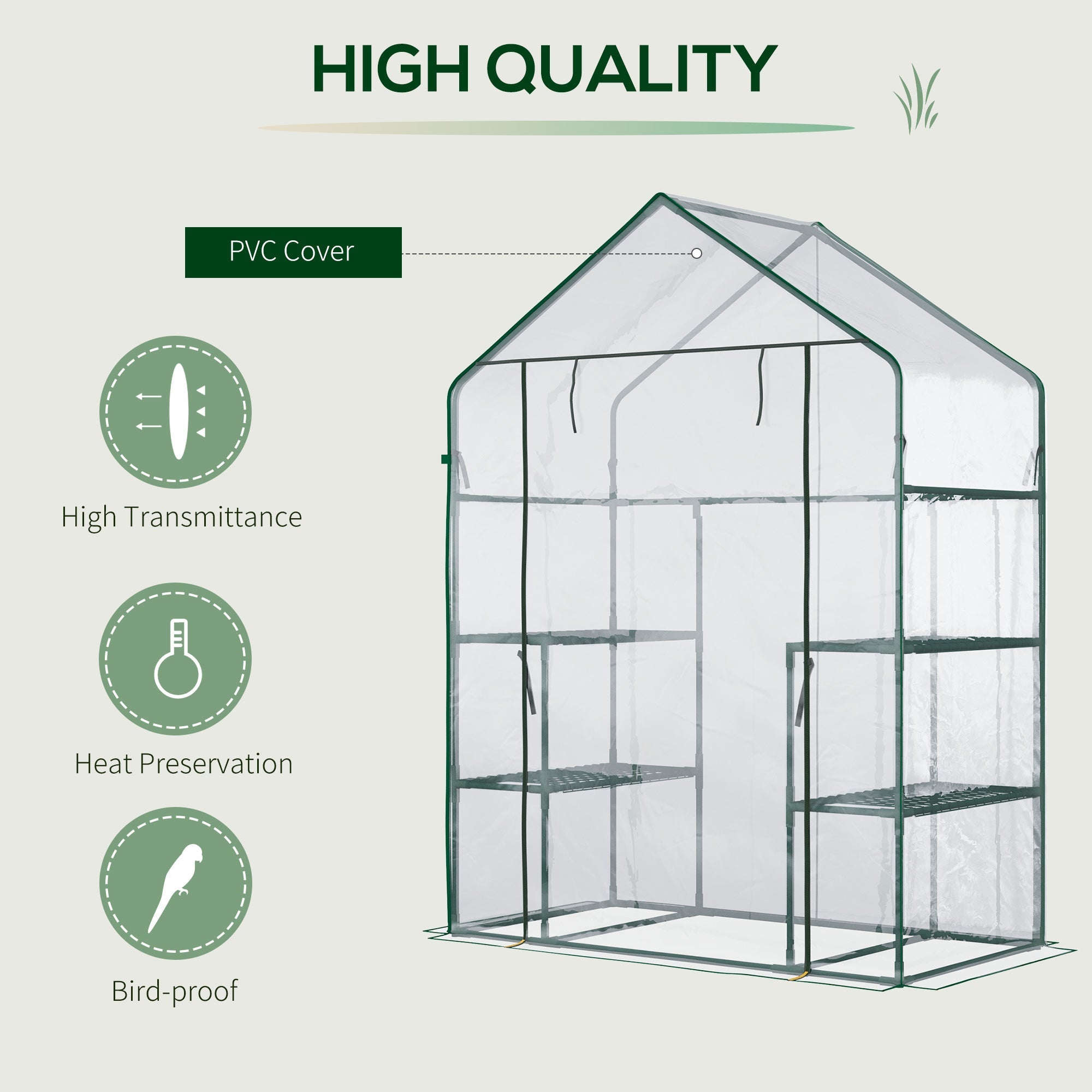Outsunny Greenhouse Getaway: 56" x 29" x 77" Mini Walk-in Greenhouse with 4 Shelves, Roll-Up Door, Weather Cover, Clear