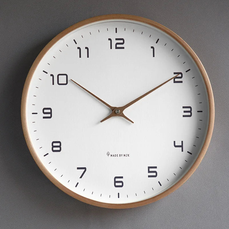 Nordic European Style Wooden Wall Clock - Modern Minimalist Silent Clock for Living Room and Kitchen