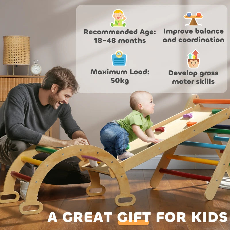Qaba 5 in 1 Pikler Triangle Set with Ladder, Ramp, Arch, for 18-48 months, Multicolour