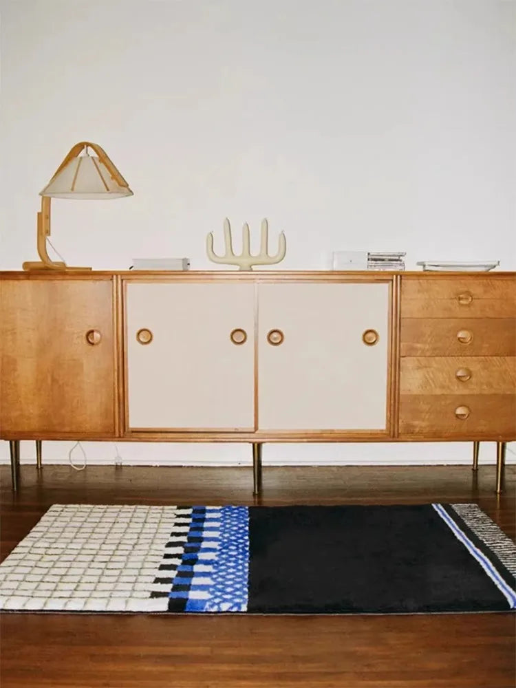 Retro Minimalist Bedroom Large Area Carpets Plaid Bedroom Bedside Carpet Comfortable Soft Balcony Rugs Plush Coffee Table Rug IG