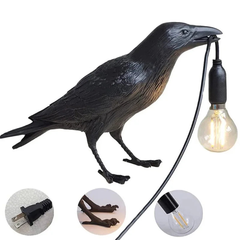 Raven Table & Wall Lamp - Resin Crow Light, AC-Powered 85-265V