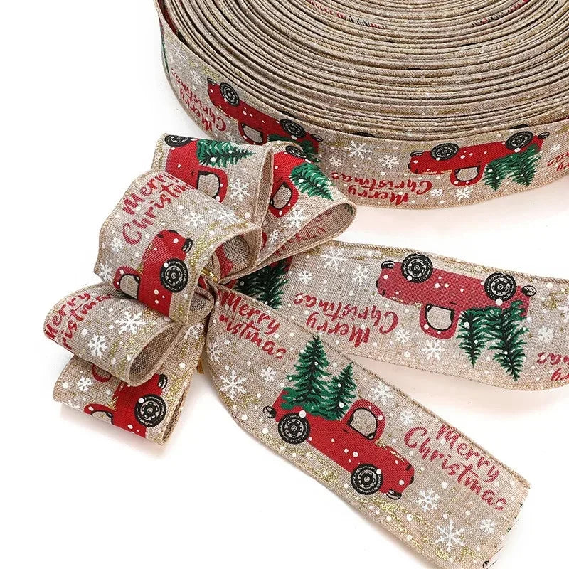 Christmas ribbon classic edging Christmas tree ribbon wreath bow DIY fabric vortex ribbon coarse linen ribbon edging gift