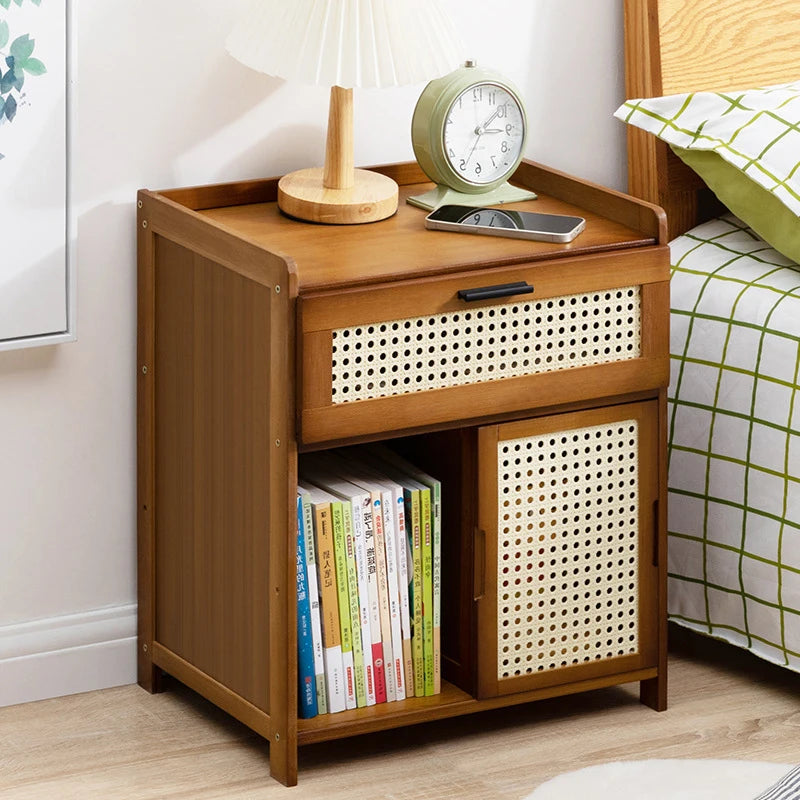 Solid Wood Bedside Table - Modern Small Cabinet with Moroccan Design