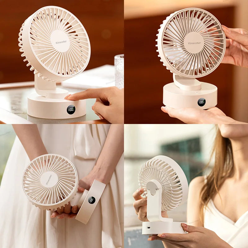Portable Mini Desktop Fan - Silent High Wind Power, Cordless Rechargeable, 5 Speed Cooler