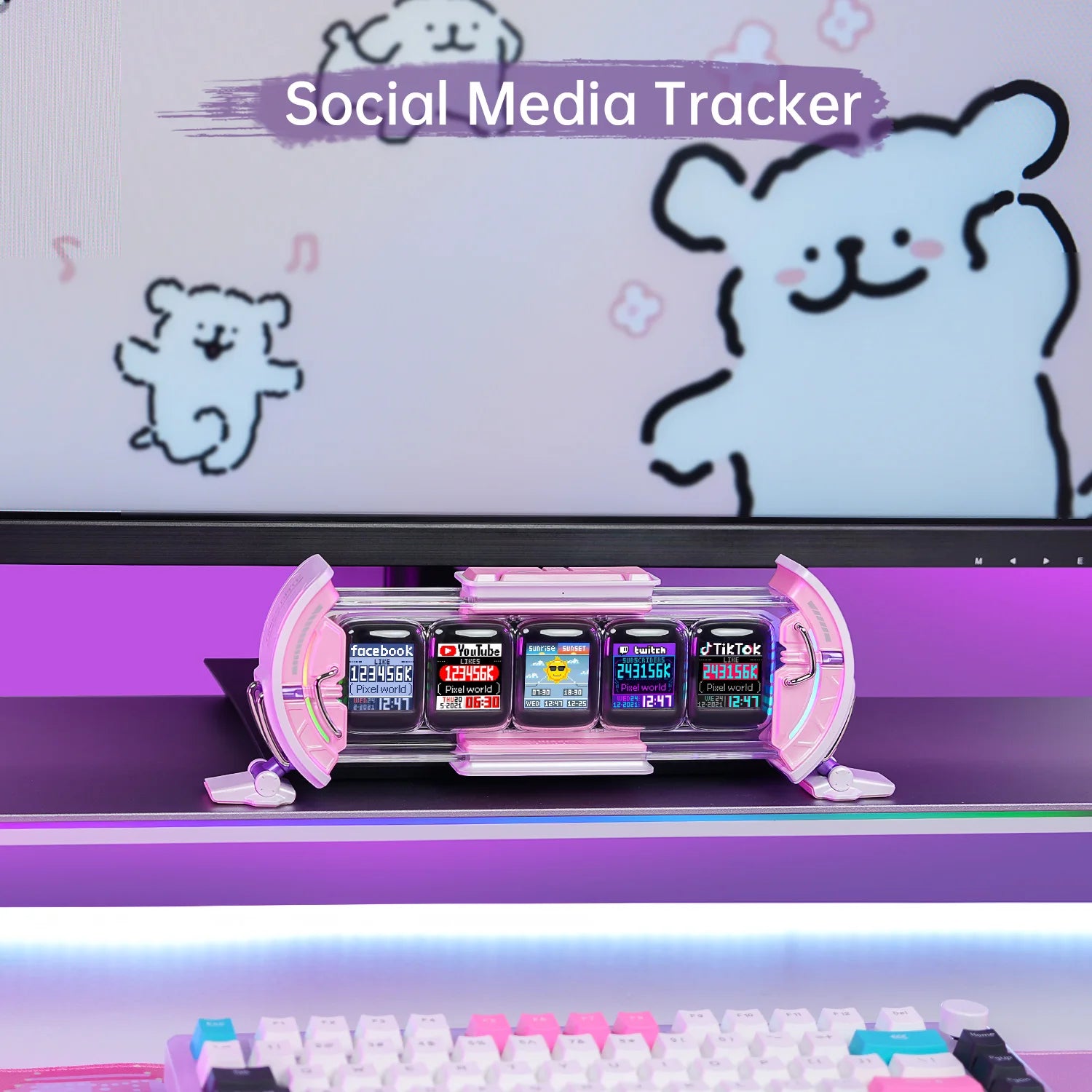 Divoom Times Gate Cute Gaming Digital Clock – Informative Display with Social Media Updates, Pixel Art Display for Gamers Decor (Pink)