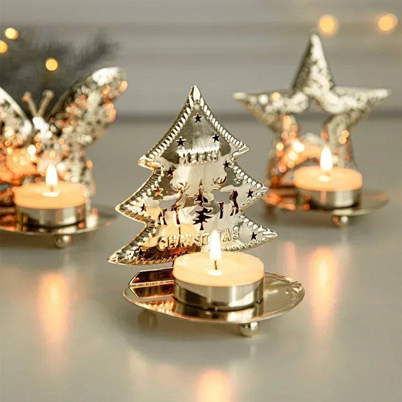 Christmas Candle Holder Tealight Candle Holders Xmas Tea Light Candle Jar for Home Table Centerpieces Fireplace Party Decoration