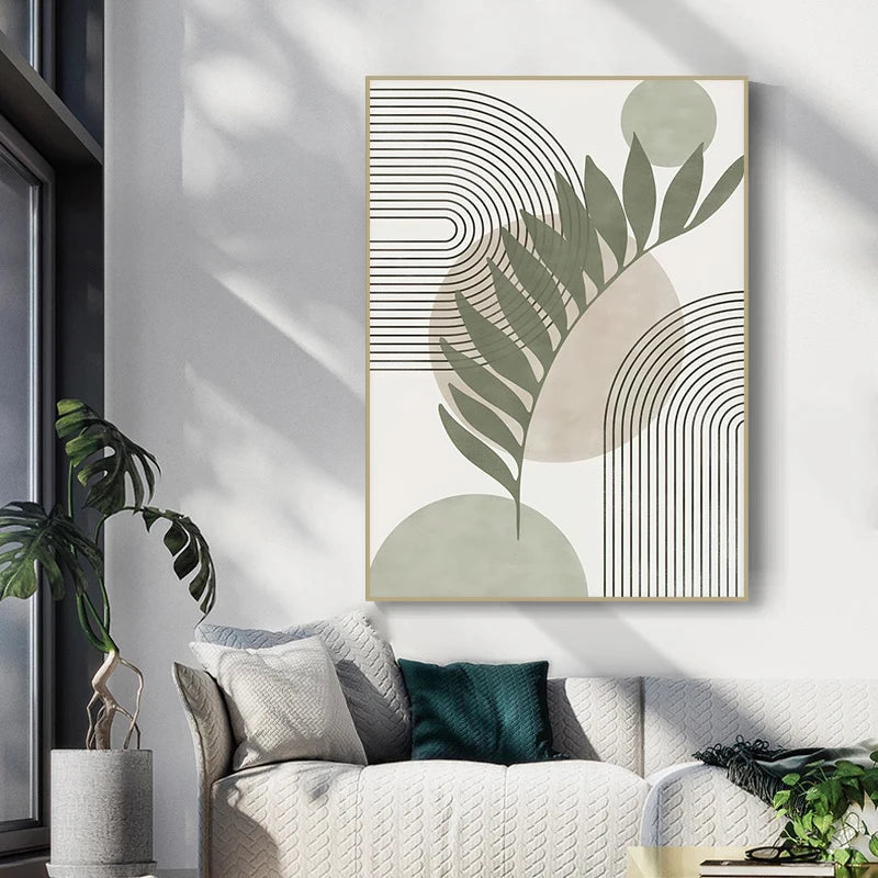 Nordic Modern Minimalist Style Wall Art Poster Mimosa Green Plants Home Decor Bohemian Geometric Living Room HD Canvas Paintings