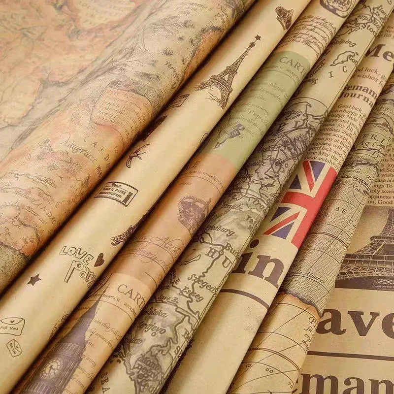 Fold Retro Kraft Gift Wrapping Paper Worldmap Christmas Gift Paper Newspaper Craft Valentine's Day Birthday Gift RegularPaper
