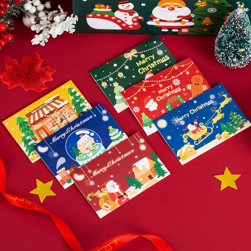 Merry Christmas Greeting Card 2024 New Year Festival Postcards Santa Claus Snowman Cartoon Gift Cards Christmas Party Decor