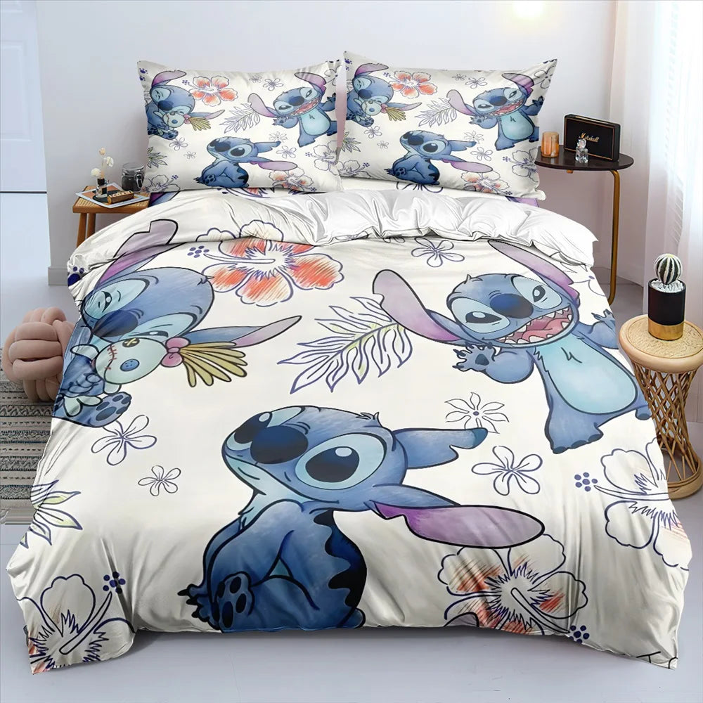 Anime Stitch Bedding Set – 3D Cartoon Printed Quilt Duvet Cover Set with Pillowcase, Comfortable for Kids' Bedroom, Home Decor