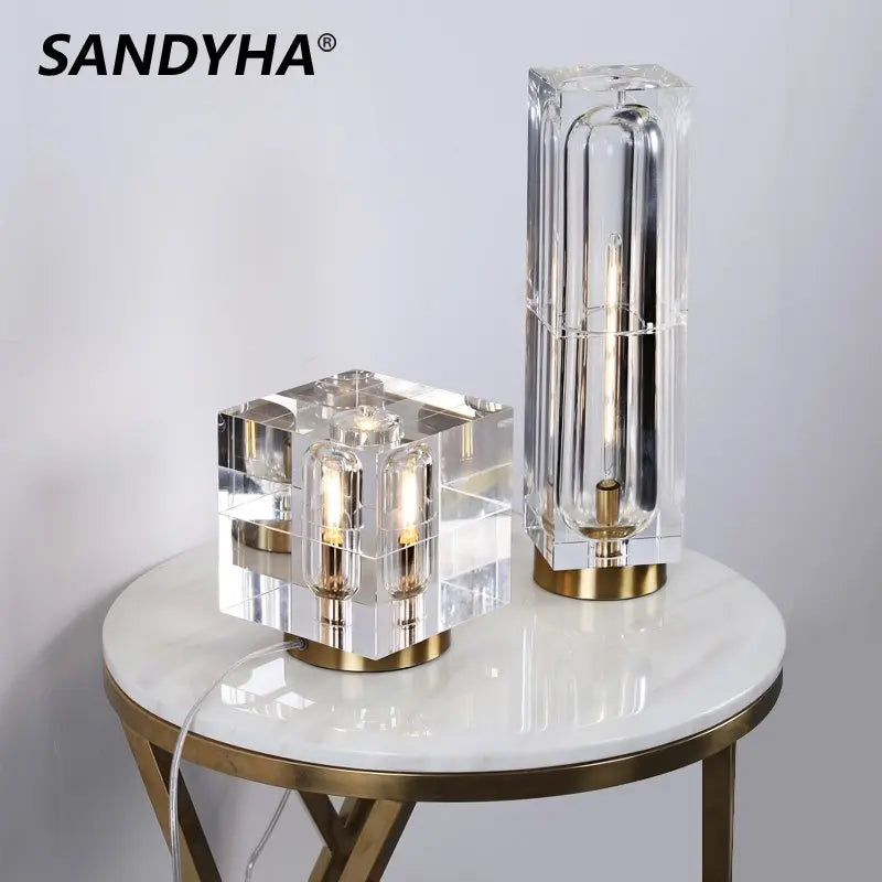 SANDYHA Nordic Luxury Crystal Desk Lamp – Modern Living and Dining Room Art Lighting, Bedroom Bedside Reading, Copper Table Fixtures