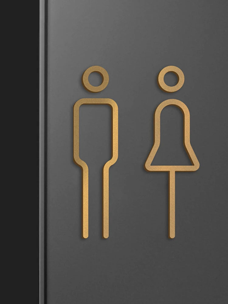 Black & Gold Color Toilet Sign Plate – Brass Washroom Door Wall Label, WC Holder Signage Board