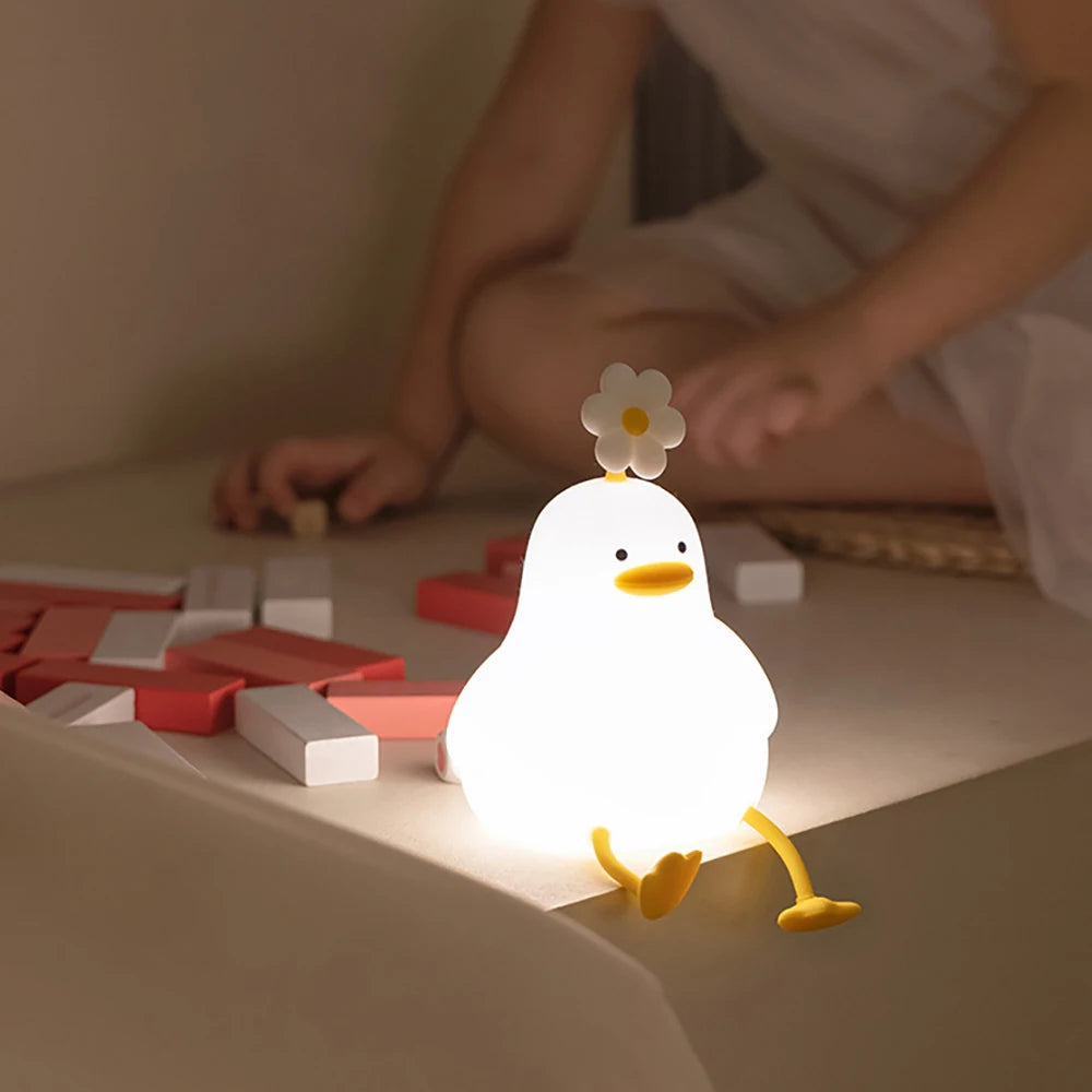 Cartoon Flower Duck Pat Lamp – Rechargeable, Dimmable Night Light, Home Bedside Lamp for Children's Bedroom, Holiday Gift for Kids