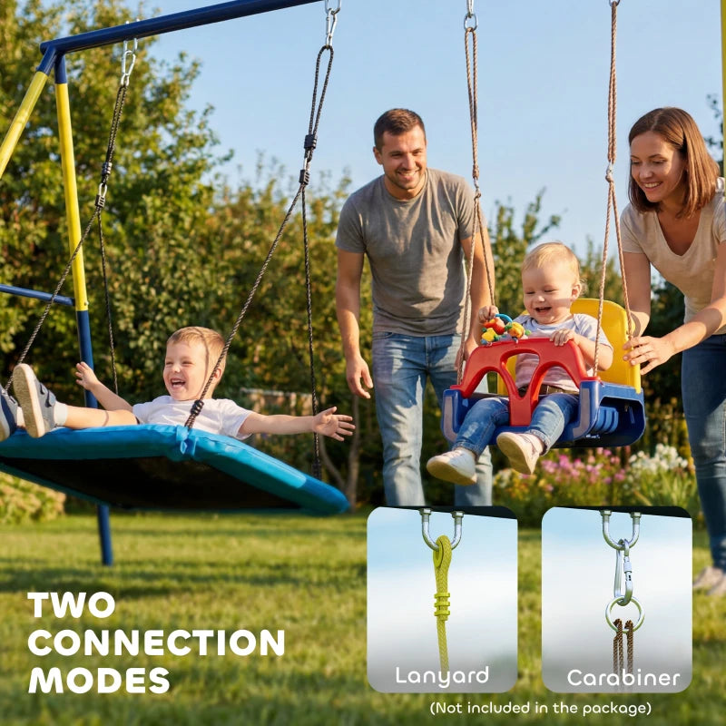 Qaba Kids Swing Set, Heavy Duty Metal 2 Seat Swing Stand Set with Ground Stakes, Supports 150 , Indoor Outdoor, Blue