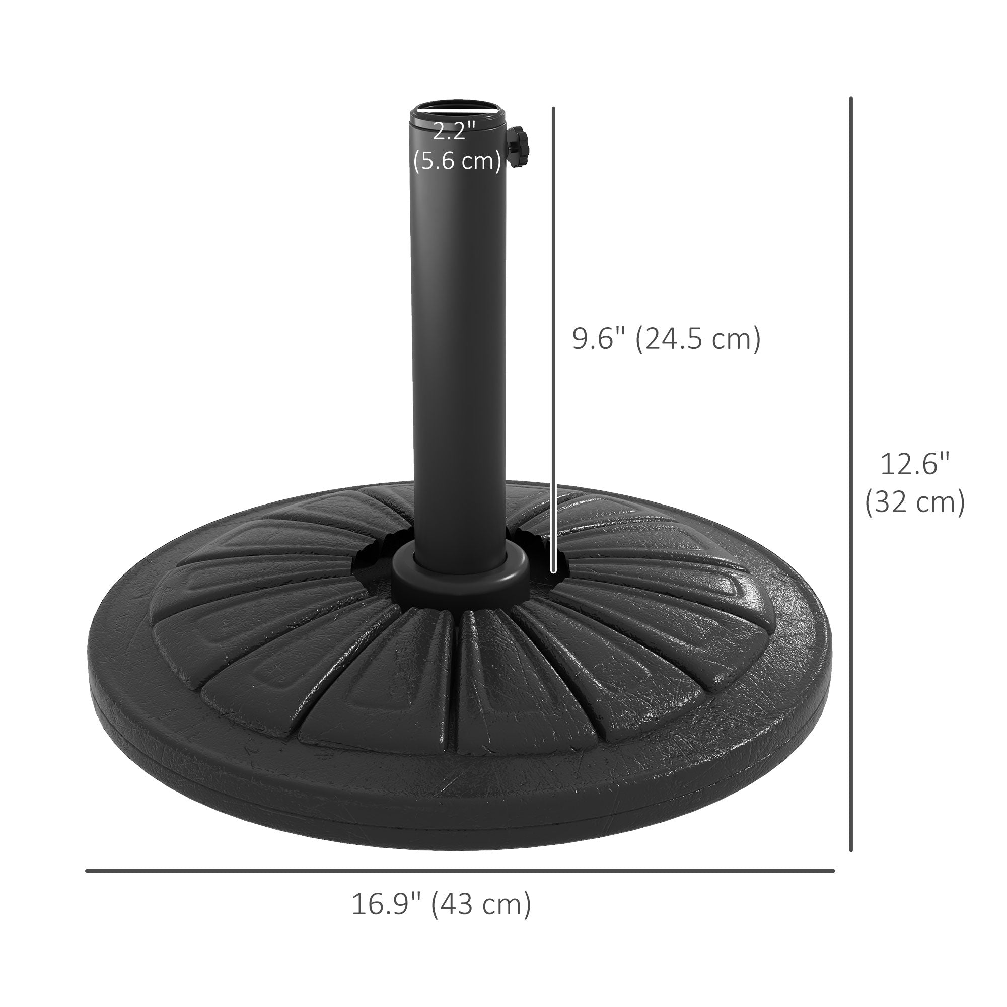 Outsunny Concrete Umbrella Base: Heavy Duty Round Stand with Steel Pole Holder for Outdoor Patio, Black