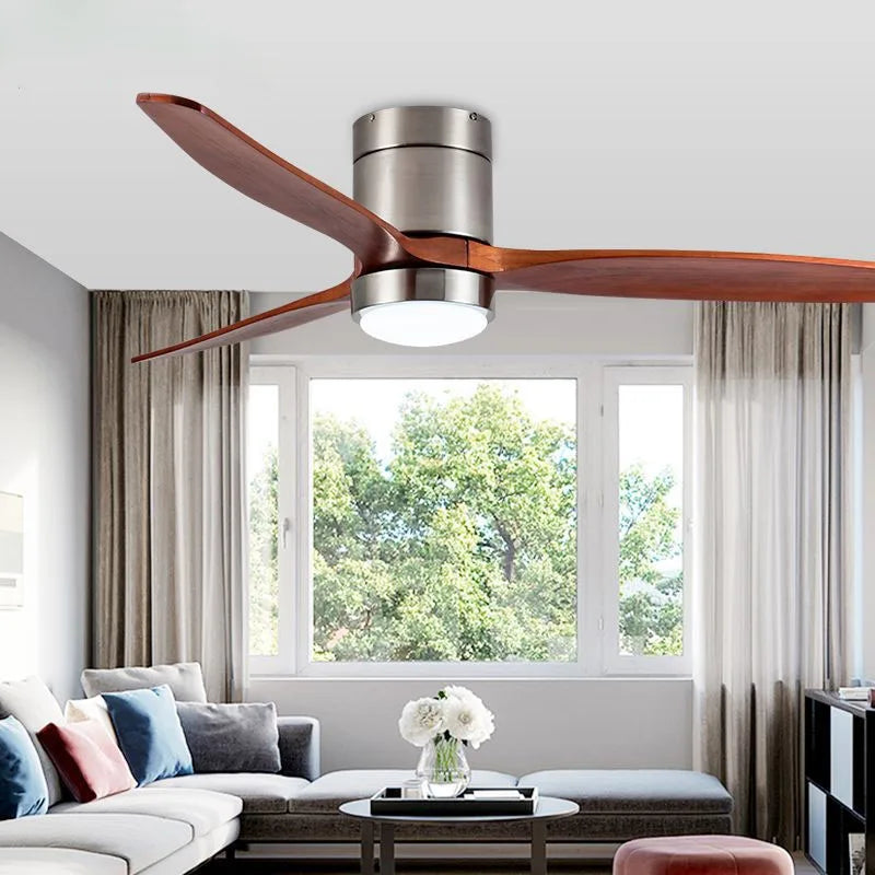 52-Inch Ceiling Fan with Lamp – Modern Indoor Solid Wood, Remote Control, 110-240V Motor