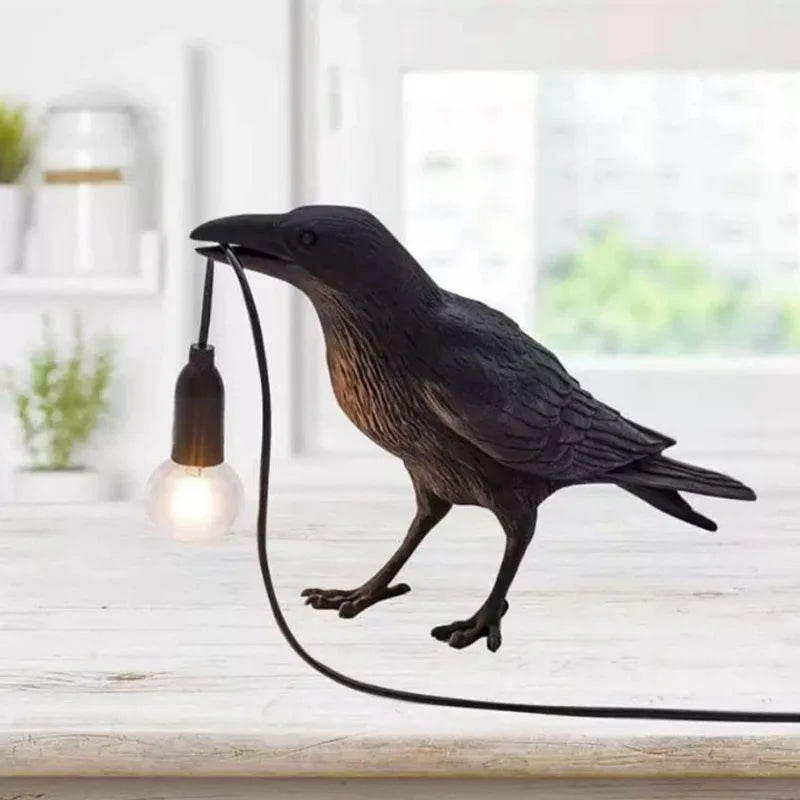Raven Table & Wall Lamp - Resin Crow Light, AC-Powered 85-265V
