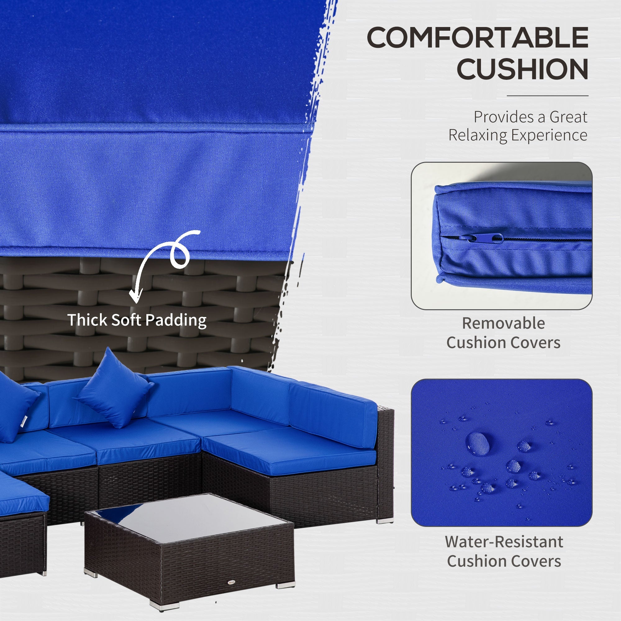 Outsunny 7-Piece Outdoor Sofa Set, Patio Wicker Sectional Sofa with Tempered Glass Coffee Table & Cushions