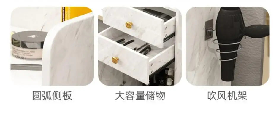 Hair Salon Tool Cabinet - Special Tool Desk with Drawers, Mirror, and Shelf for Hair CuttingÂ