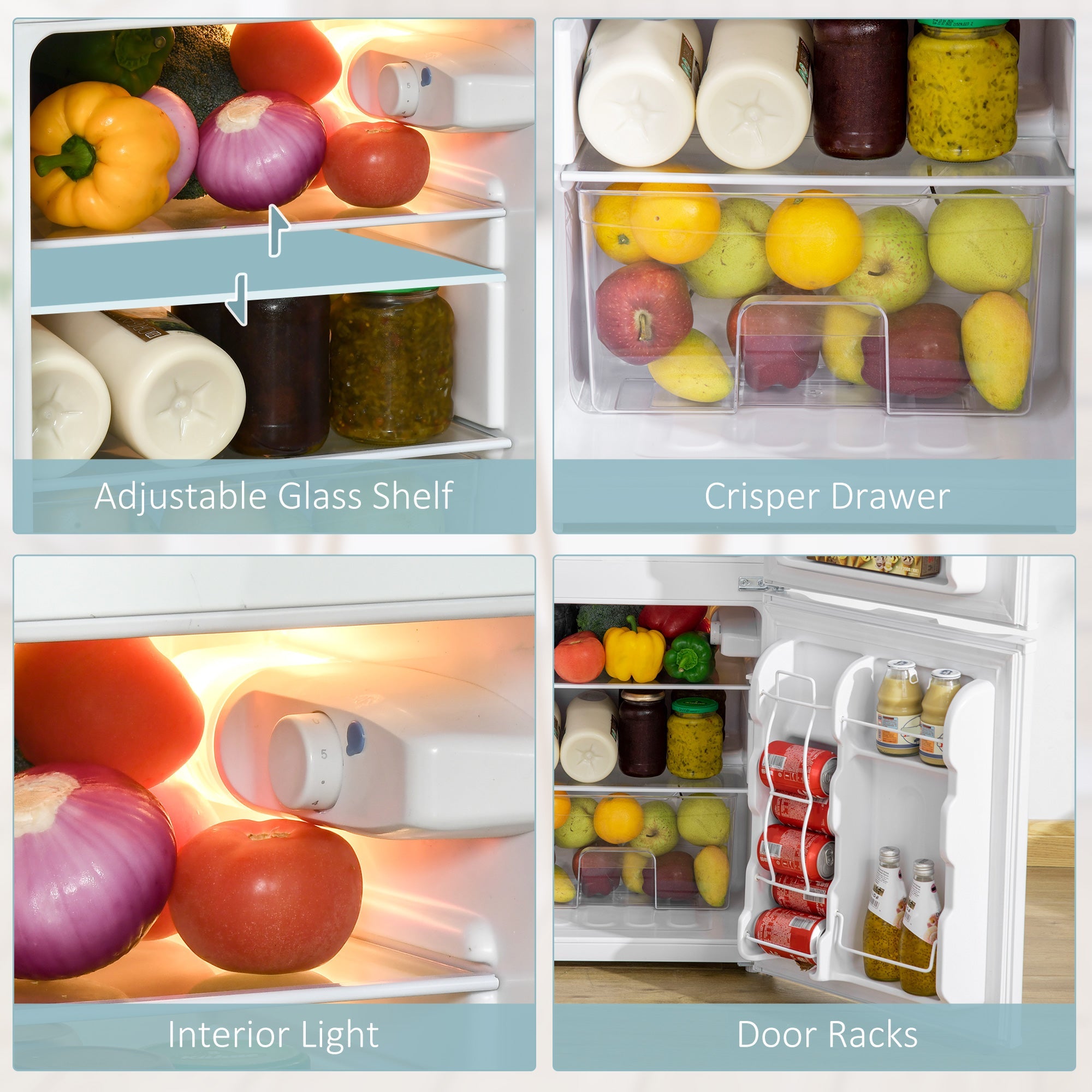 HOMCOM 3.2 Cu.Ft Double Door Mini Fridge Home Compact Refrigerator with Freezer, Adjustable Shelf, Mechanical Thermostat, White