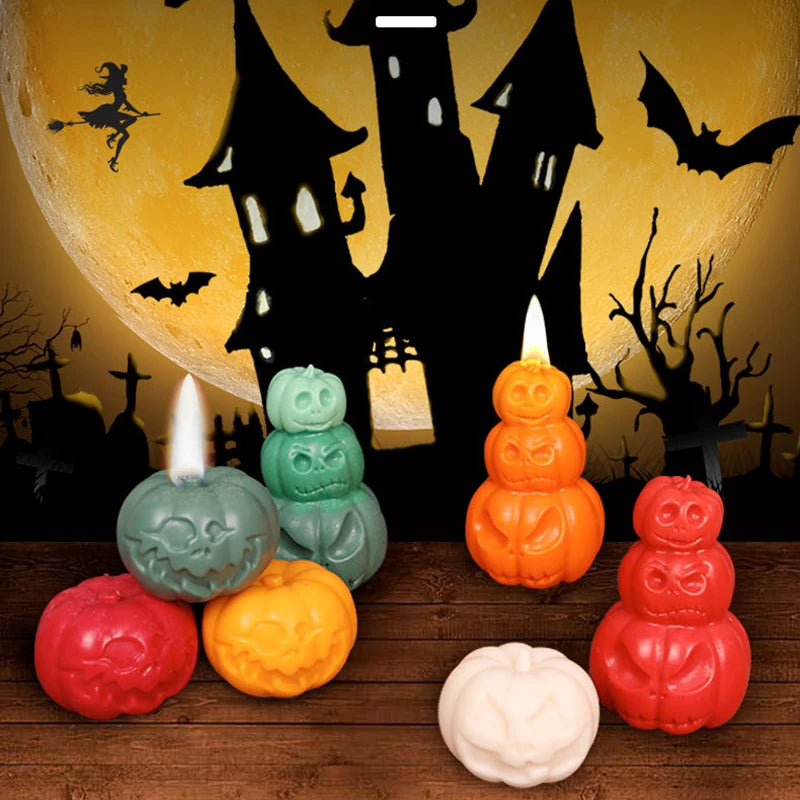 Halloween Candle Mold 3D Skull Candle Silicone Mold Pumpkin Silicone Mold DIY Desktop Ornament Halloween Decoration Props
