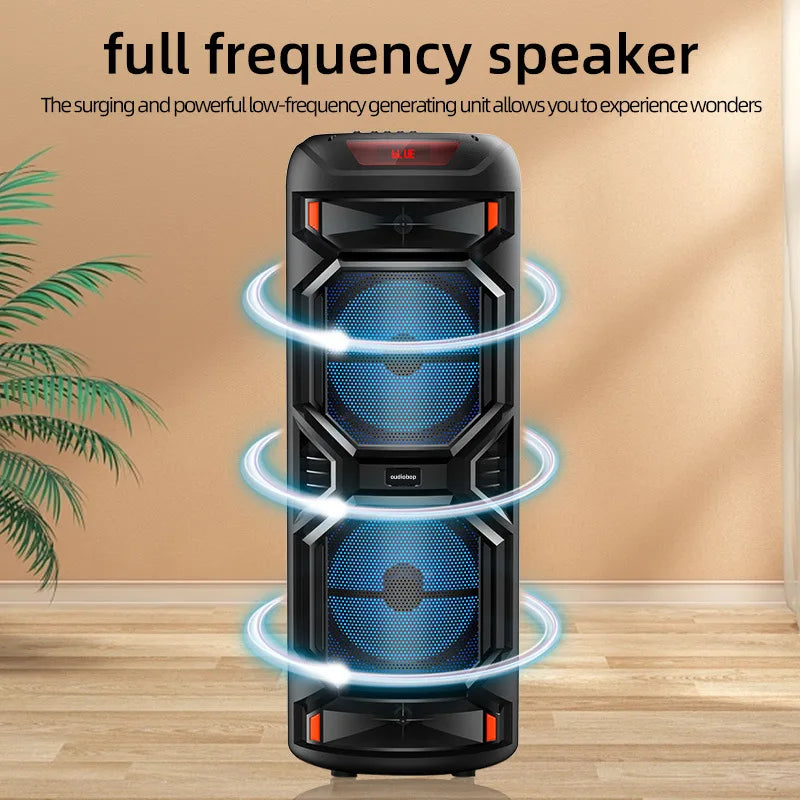 1200W Peak Power Outdoor Bluetooth Speaker - 8-Inch Double Horn Subwoofer, Portable Wireless Column with Bass Sound & Mic
