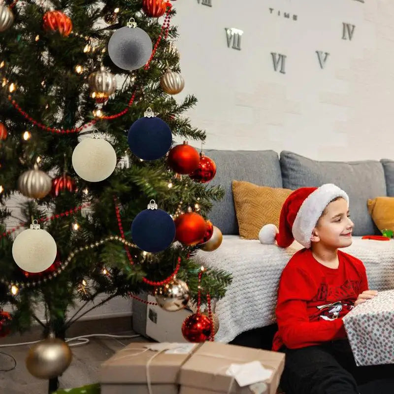 12Pcs Decorative Flocked Velvet Christmas Balls for Tree Ornaments Christmas Tree Decoration with Tree Pendants Ornaments