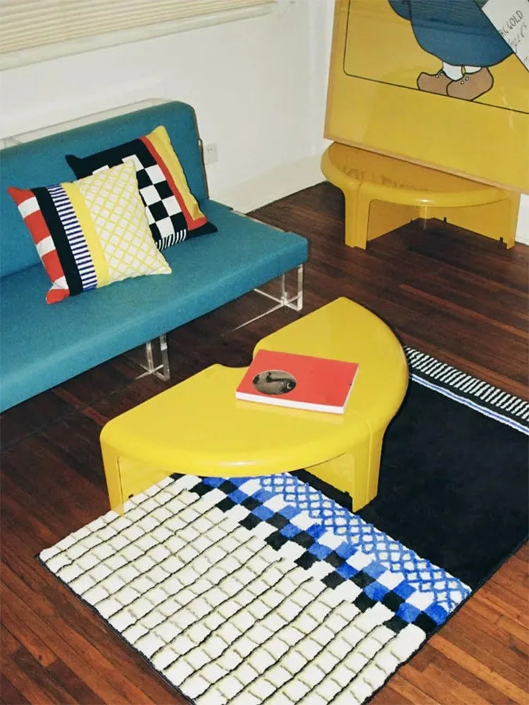 Retro Minimalist Bedroom Large Area Carpets Plaid Bedroom Bedside Carpet Comfortable Soft Balcony Rugs Plush Coffee Table Rug IG