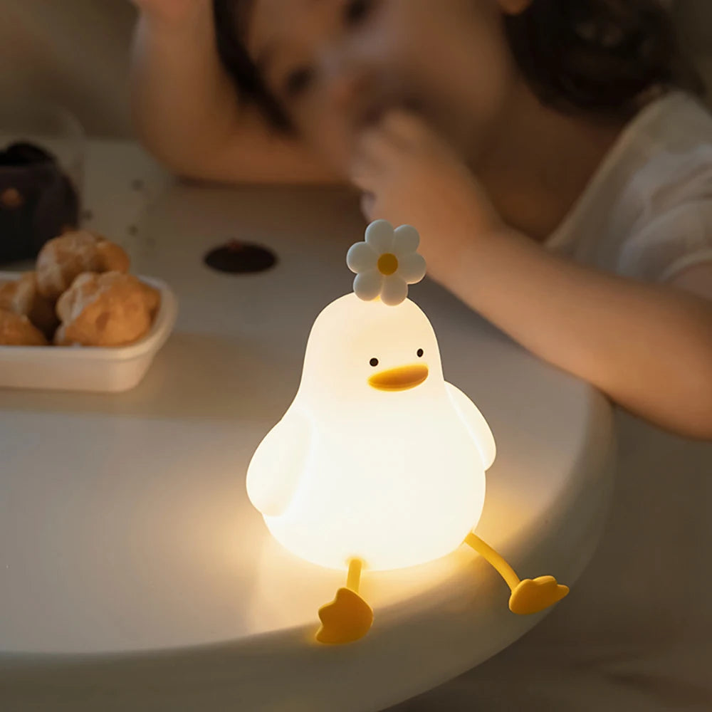 Cartoon Flower Duck Pat Lamp – Rechargeable, Dimmable Night Light, Home Bedside Lamp for Children's Bedroom, Holiday Gift for Kids