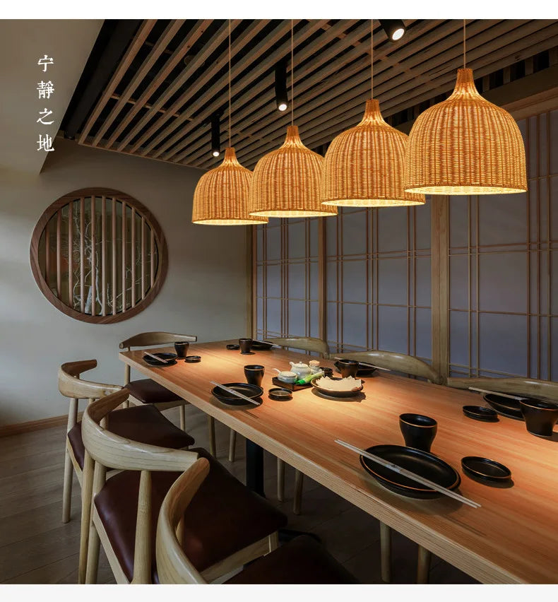 Rattan Pendant Light - Hand-Woven Bamboo Lantern Lampshade, E27 Lighting Fixture