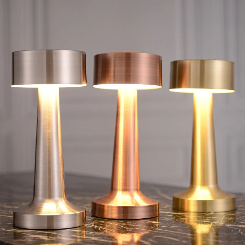 Retro Table Lamp - Metal Touch Decor with LED Light, Rechargeable Night Light for Bar, Coffee Shop, Restaurant, and Bedroom