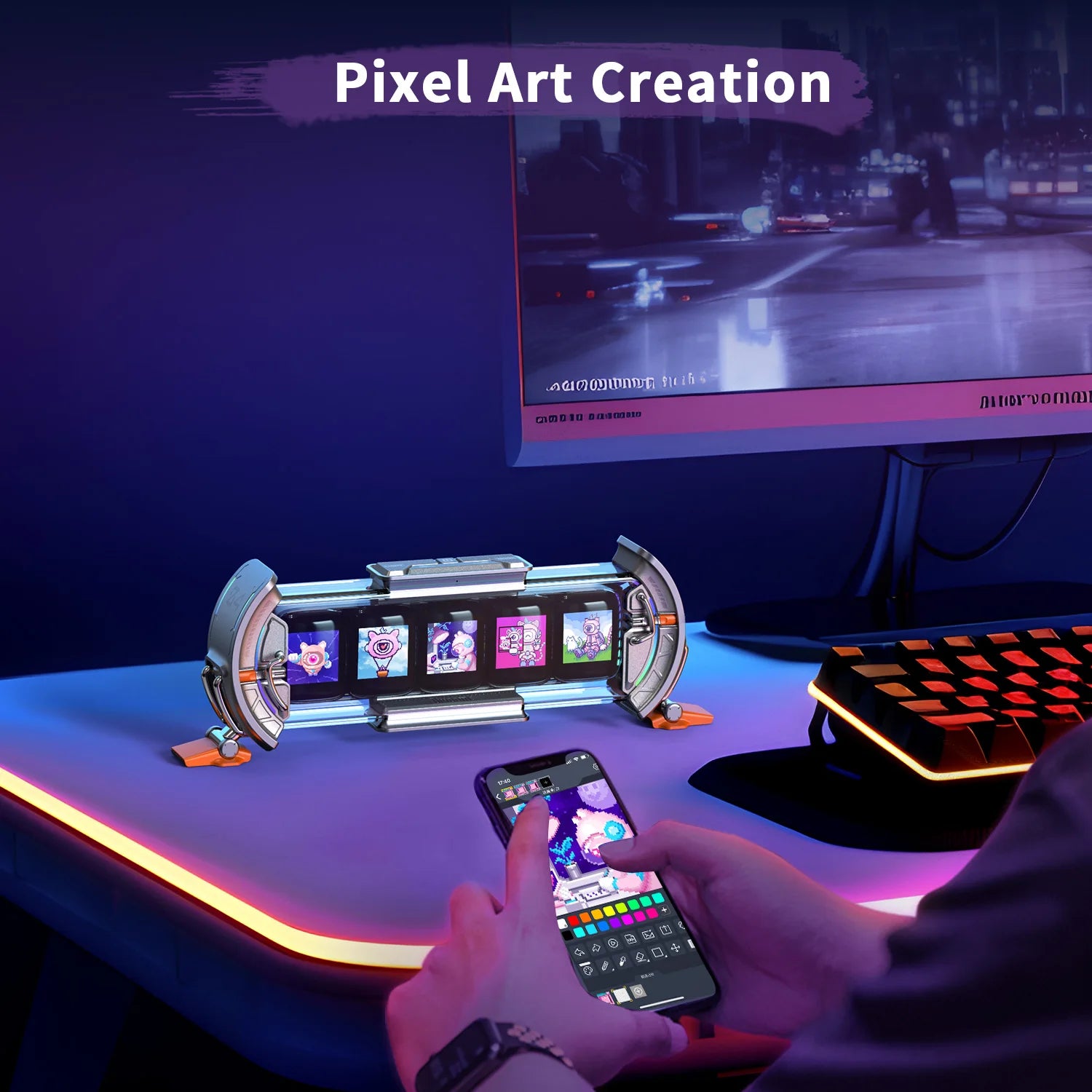 Divoom Times Gate Pixel Art Gaming Setup Clock – Smart App Control, 128x128 IPS Screen Display, Perfect for Home Desktop Decor