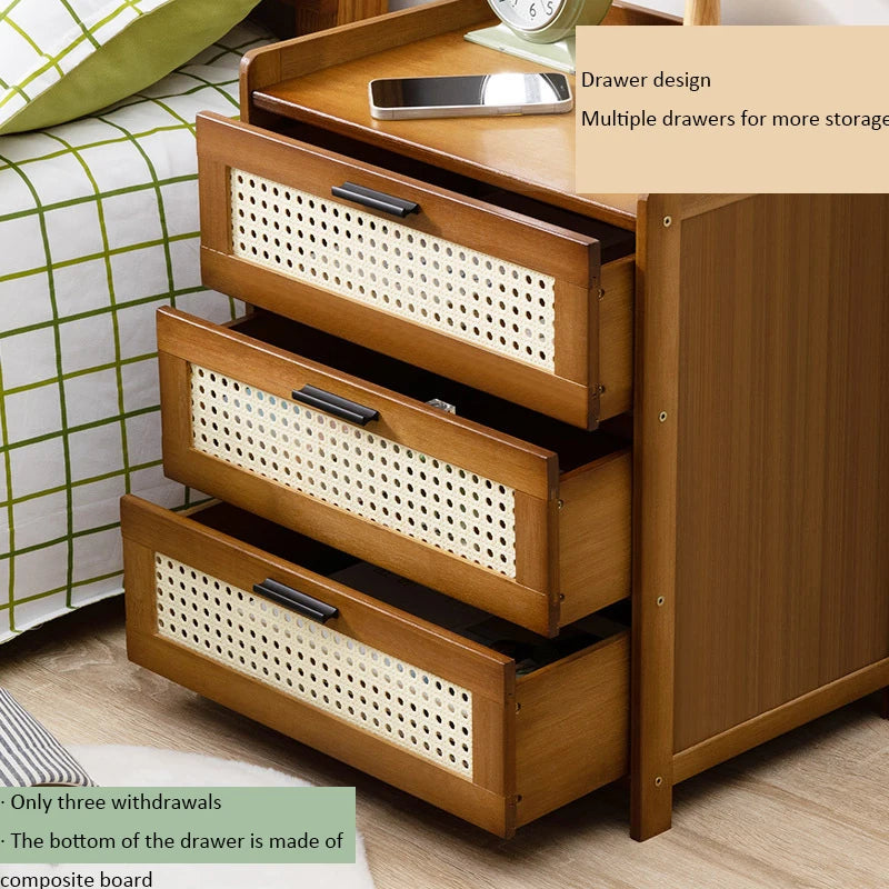 Solid Wood Bedside Table - Modern Small Cabinet with Moroccan Design