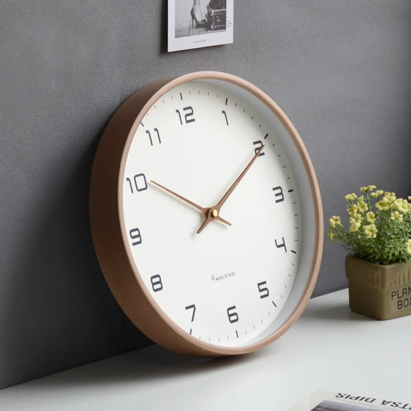 Nordic European Style Wooden Wall Clock - Modern Minimalist Silent Clock for Living Room and Kitchen