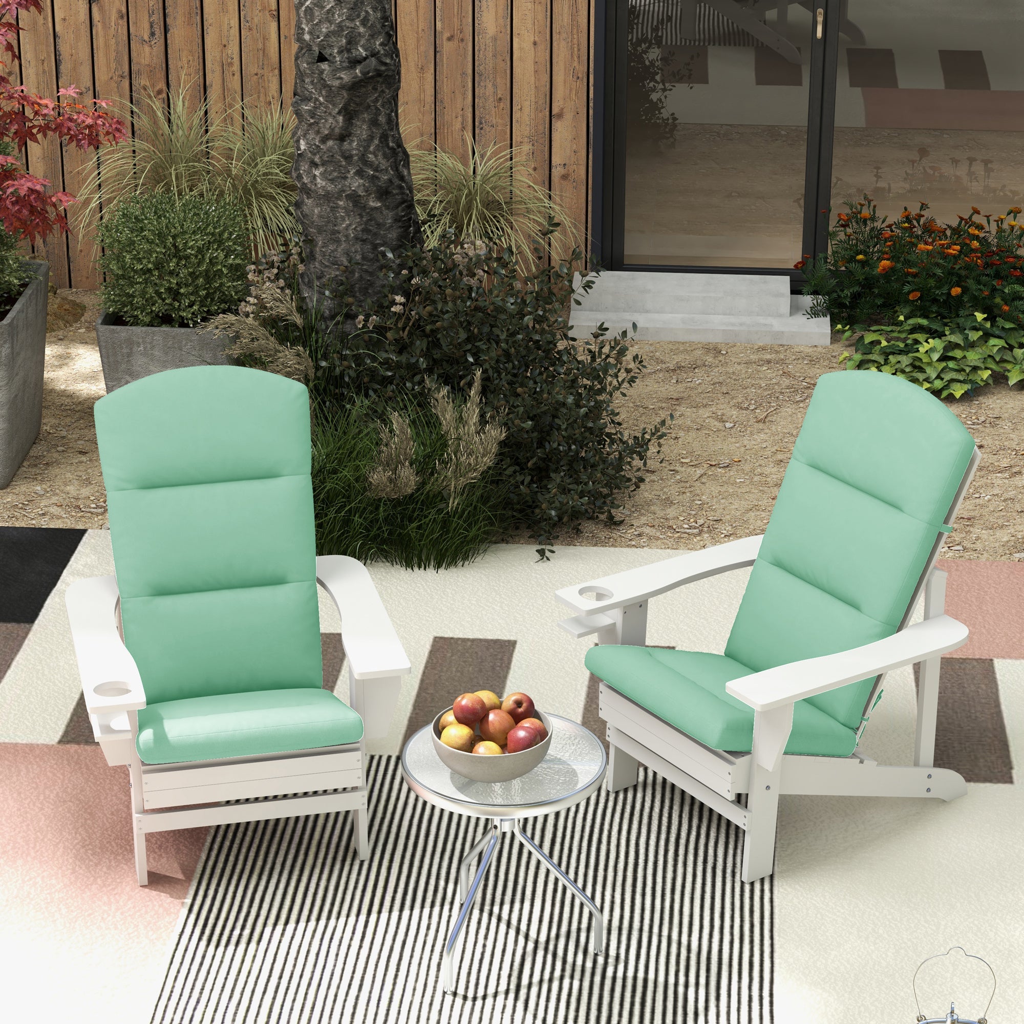 Outsunny Patio Chair Cushions for Adirondack Chair Replacement Cushions with Back and Ties, Set of 2, Green