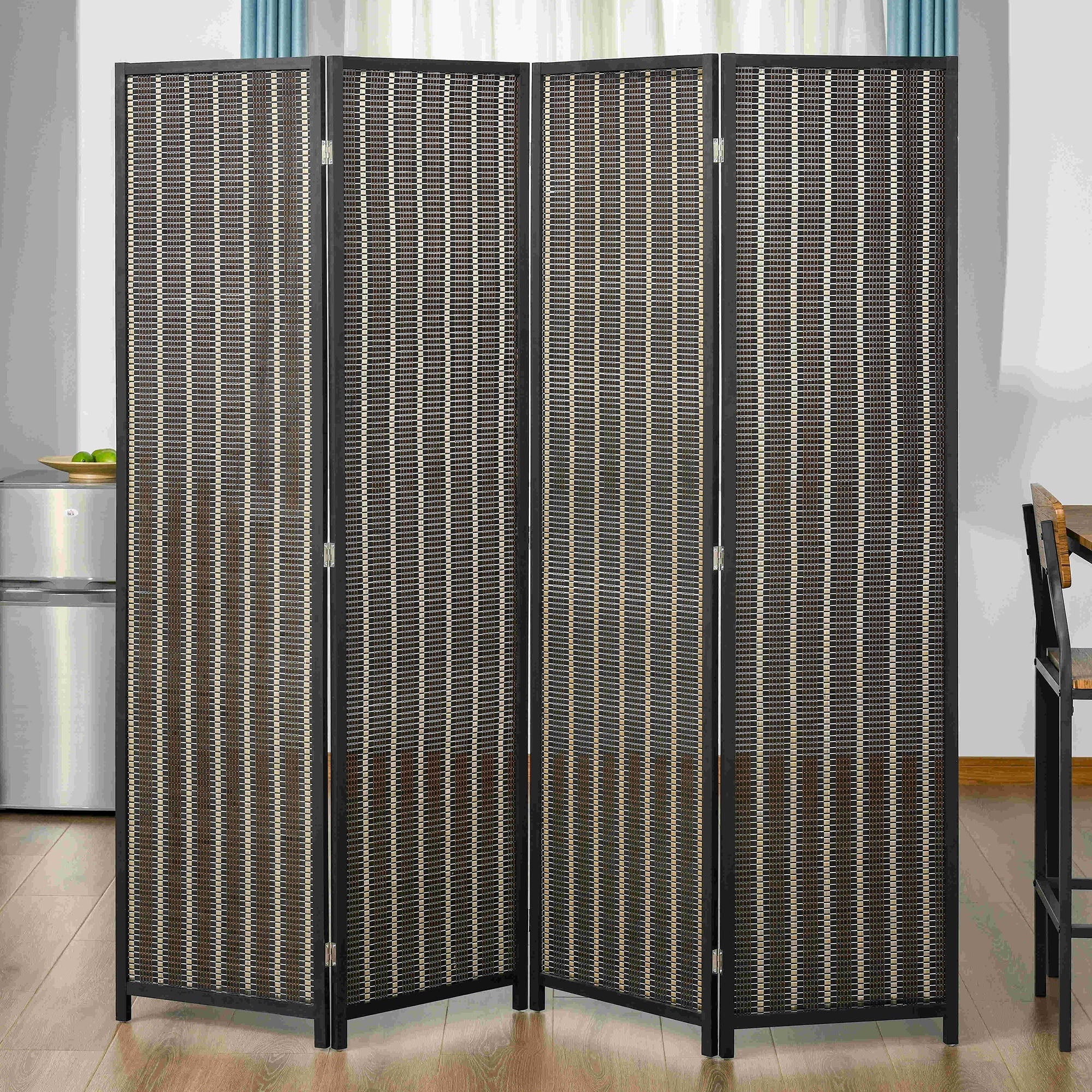 HOMCOM Bamboo Bliss: 4-Panel 6ft Tall Folding Bamboo Room Divider, Indoor Privacy Screen for Bedroom, Office, Brown Finish