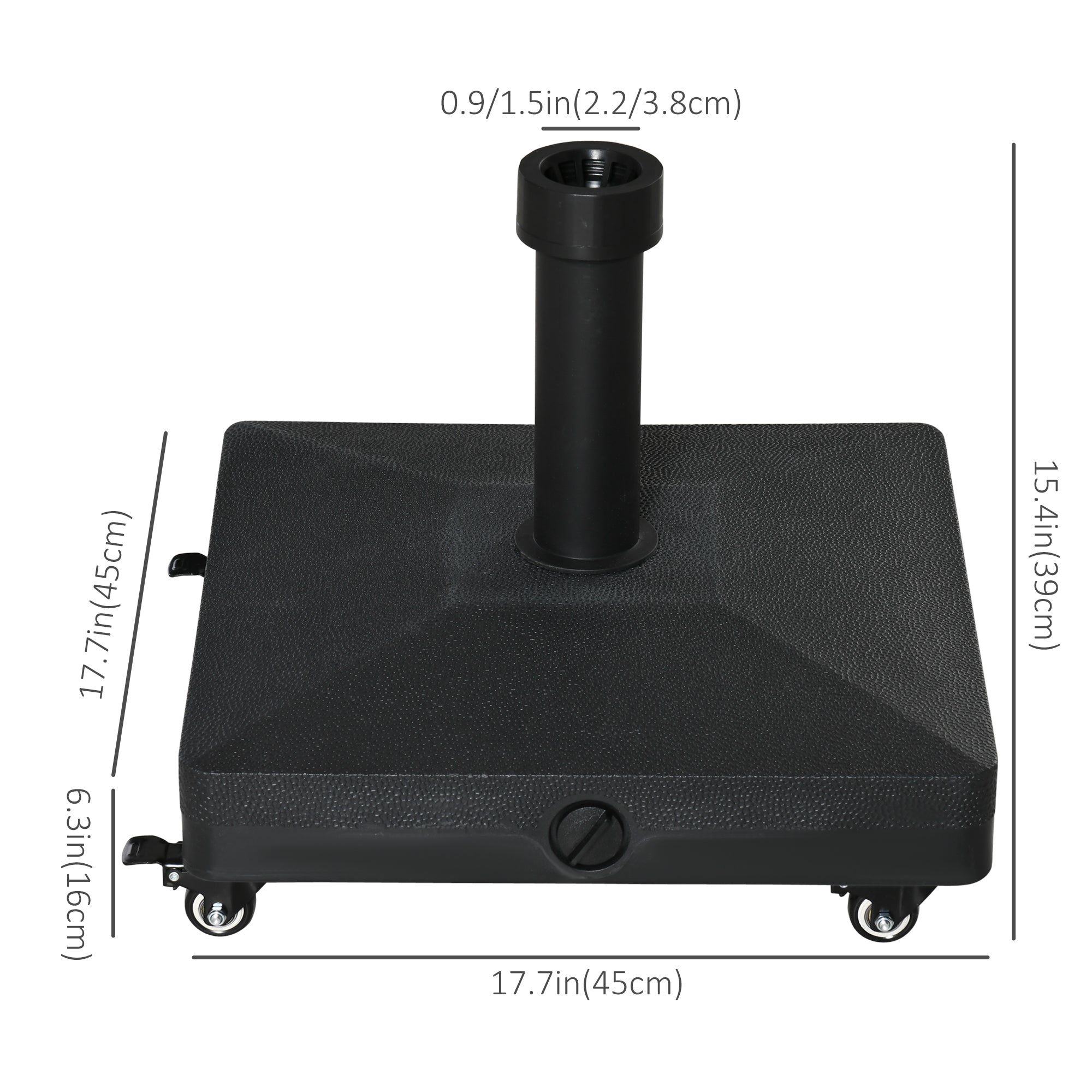 Outsunny Square Parasol Base Portable Umbrella Stand Weights with Wheels, Water or Sand Filled, for Φ1.5'', Φ1.9'' Poles, Black