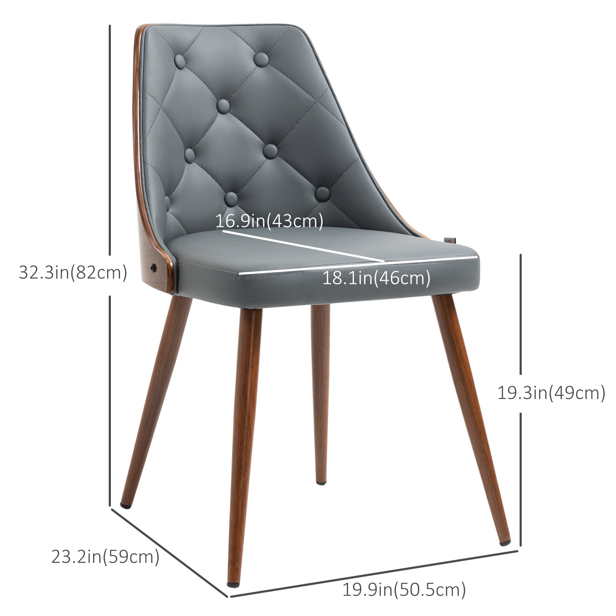 HOMCOM Dining Chair Pair: Modern PU Leather Upholstered, Steel Legs, Side Makeup Chairs, Grey Shade