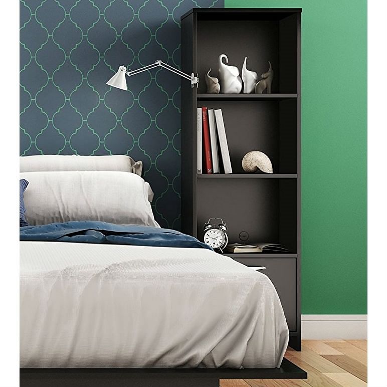 Modern Bookcase with 3 Shelves & Bottom Door in Black - Free Shipping