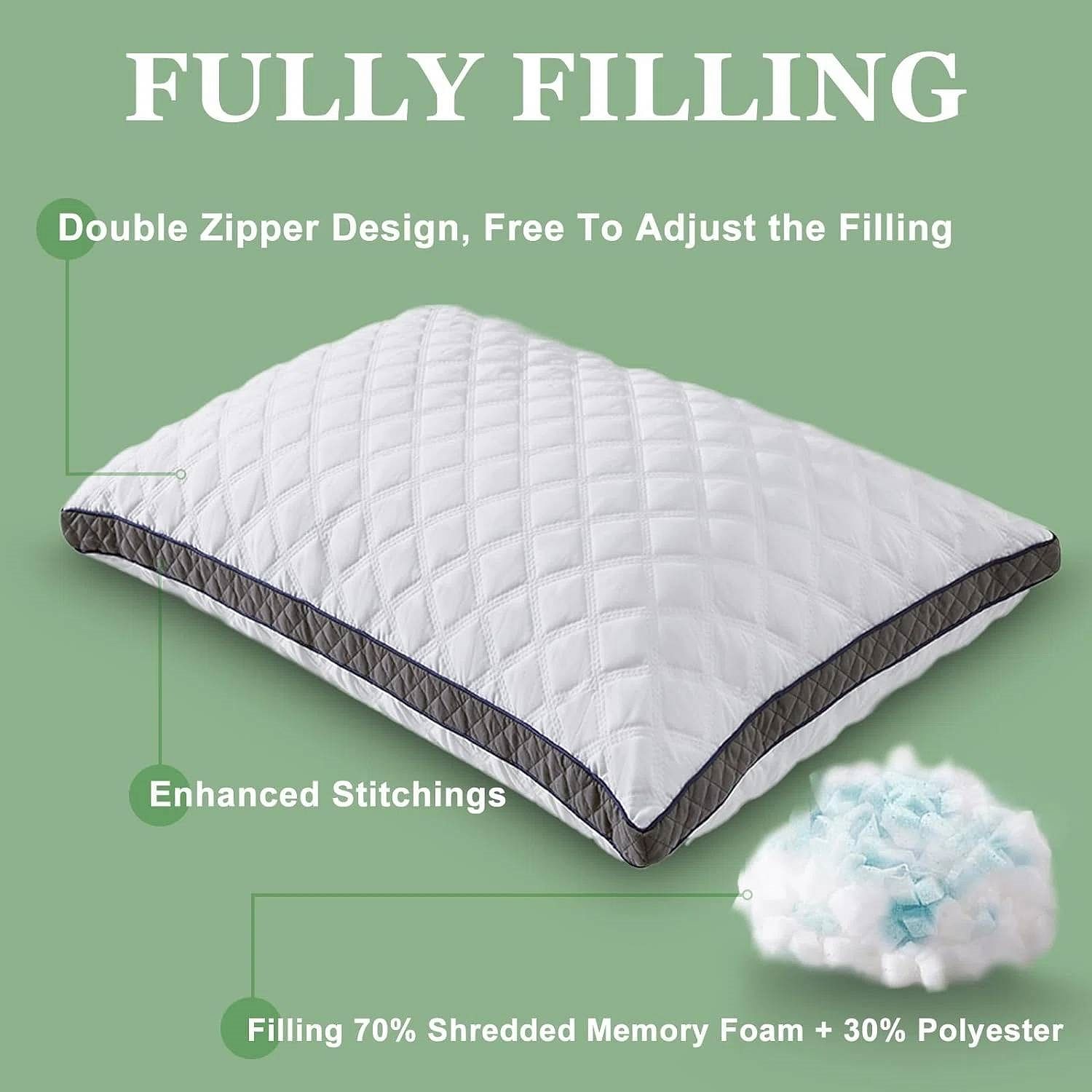Set of 2 Standard Shredded Memory Foam Polyester Pillow with Removeable Cover - Free Shipping