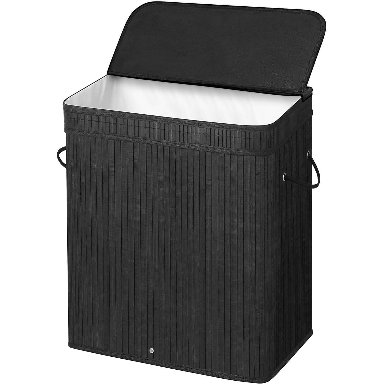 Black Bamboo Wood 26-Gal Laundry Hamper Basket w/ Removable Washable Cotton Bag - Free Shipping