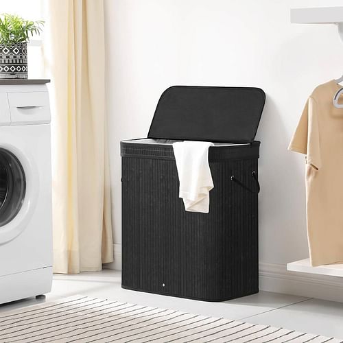 Black Bamboo Wood 26-Gal Laundry Hamper Basket w/ Removable Washable Cotton Bag - Free Shipping