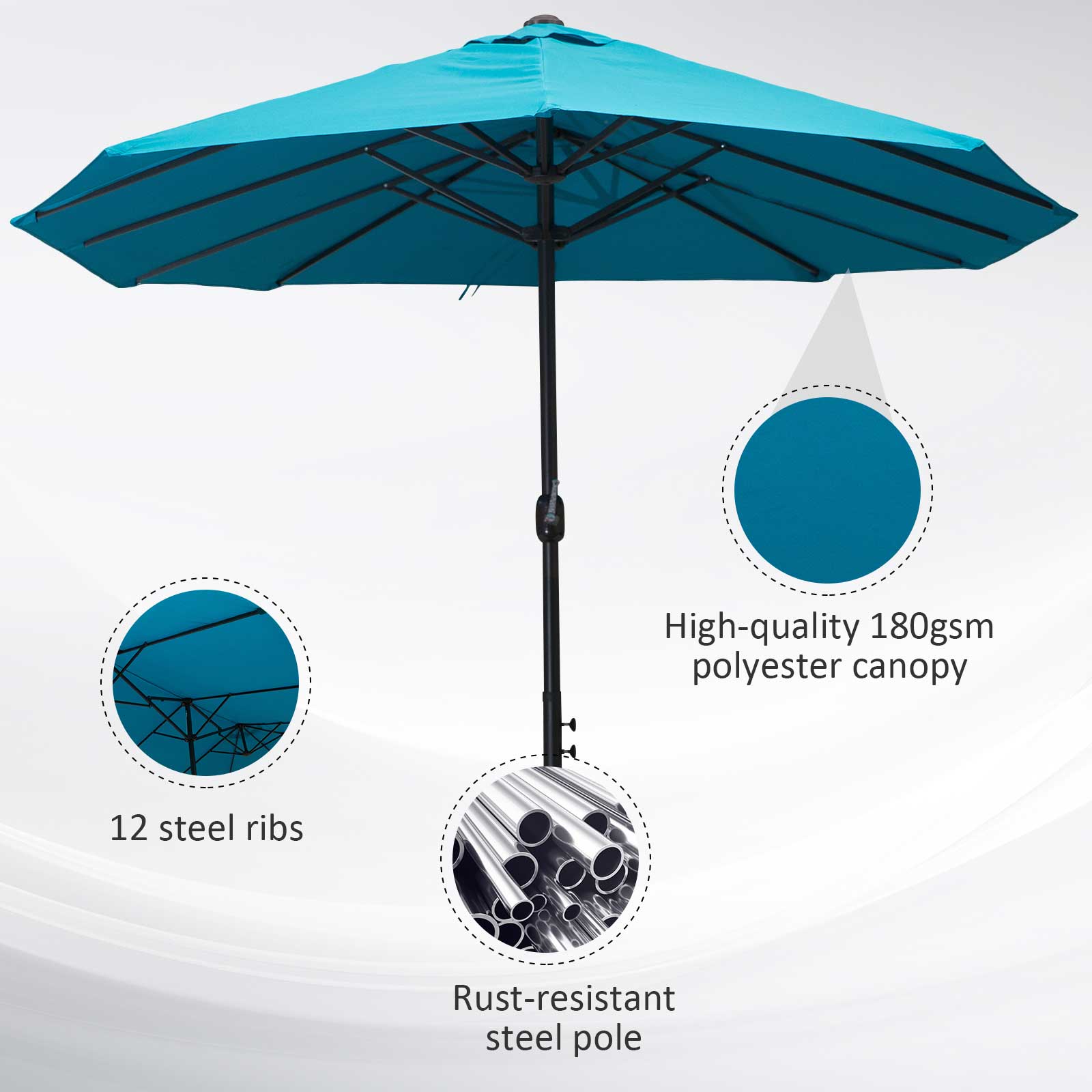 Outsunny 15' Double Canopy Patio Umbrella Sunshade Steel w Lift Crank Sky Blue