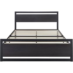 Queen Black Metal Platform Bed Frame with Wood Panel Headboard and Footboard - Free Shipping
