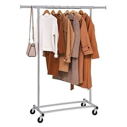 Heavy Duty Chrome Plated Silver Metal Garment Rack Clothes Hanging Bar on Wheels - Free Shipping